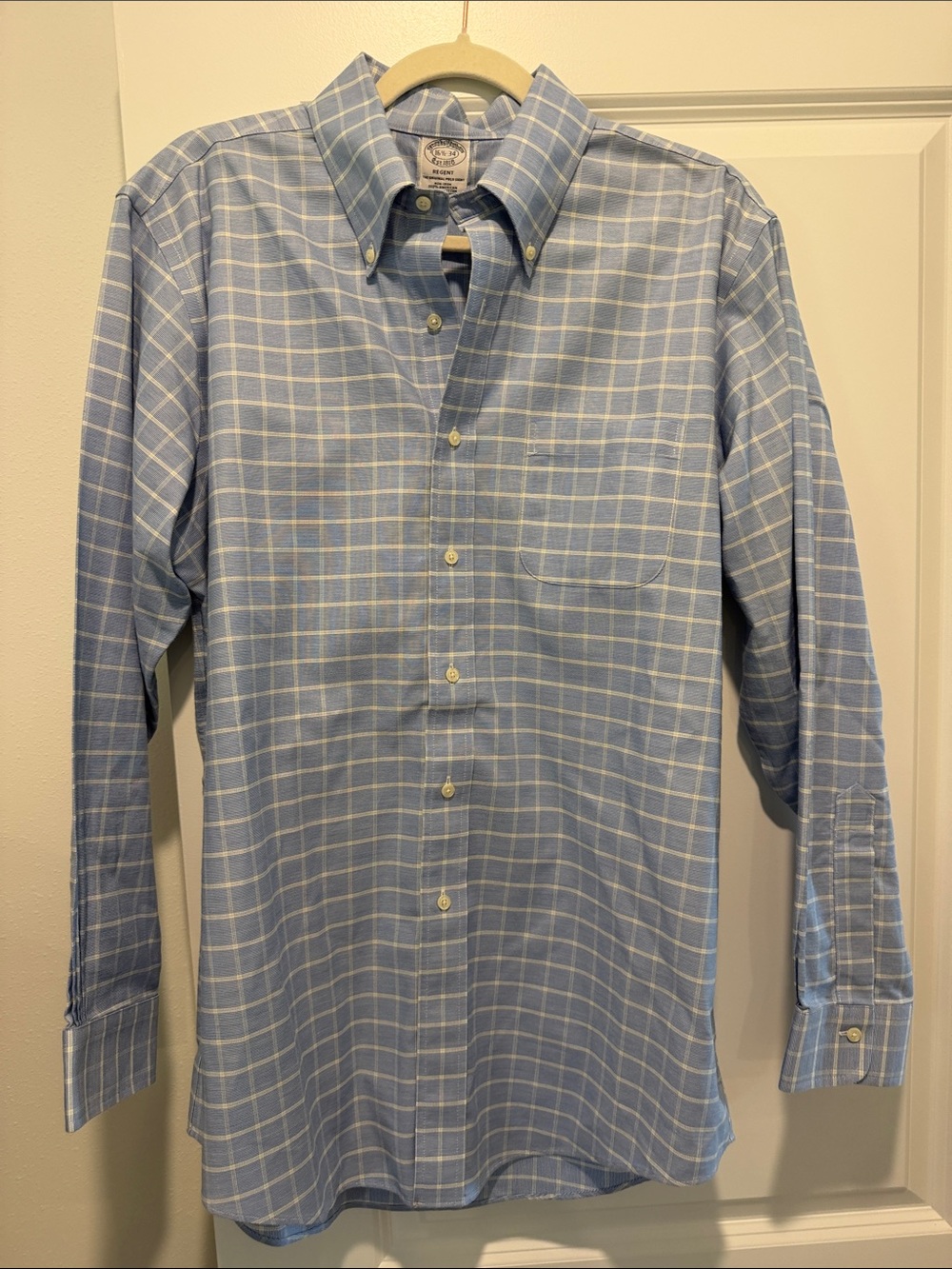 Brooks Brothers Light Blue and White Windowpane Button-Down Shirt